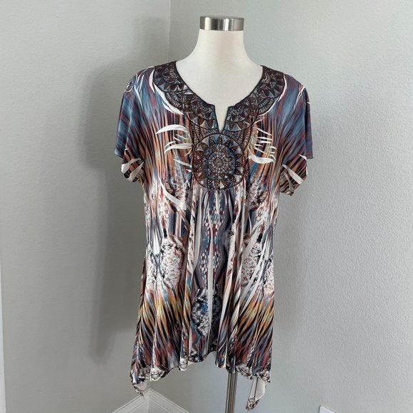 World Unity Womens Plus XXL Tunic Top Short Sleeve Asymmetrical Hem Shirt - Picture 1 of 13